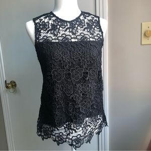 Nanette Nanette Lepore black sleeveless crochet lace top size S lined EUC